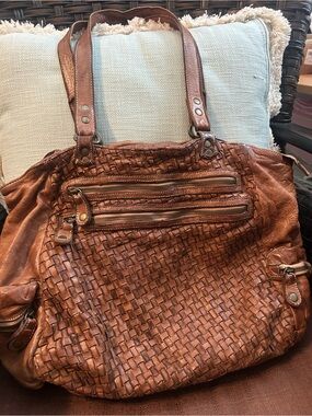 Woven Shoulder Bag in Chestnut Brown